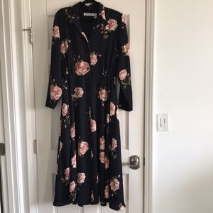 CHAUS Dresses | Vintage Floral Navy Button Dress